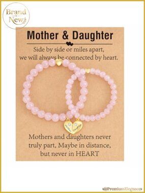 Matching Natural Stone Heart Charm Bracelets for Mom & Daughter, Stainless